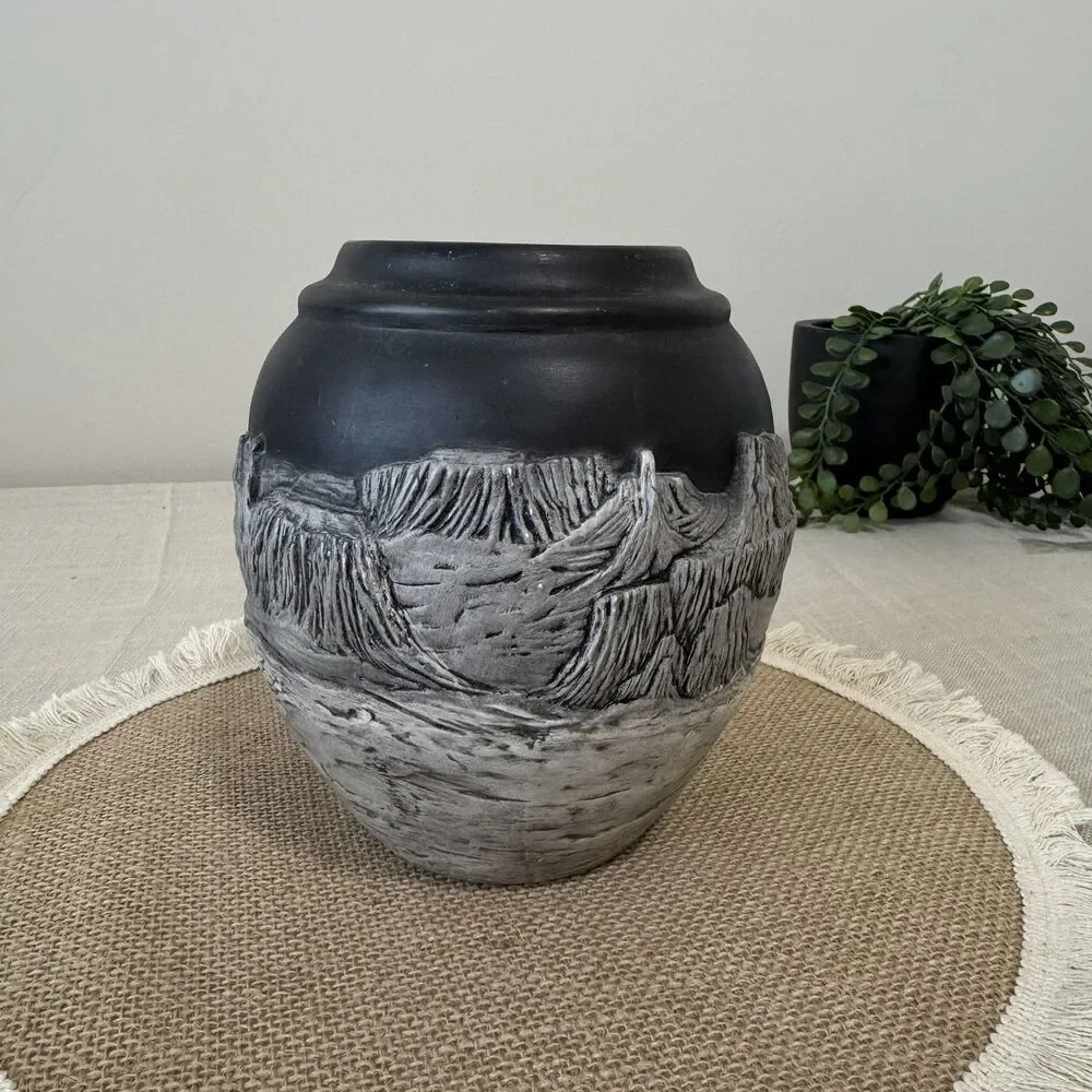 Vintage Southwestern Studio Pottery Vase – Pueblo Village Relief Utah Artist
